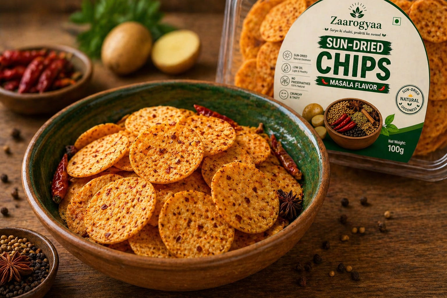 Sun Dried Chips Masala Flavor (100g / 2 Box Combo)