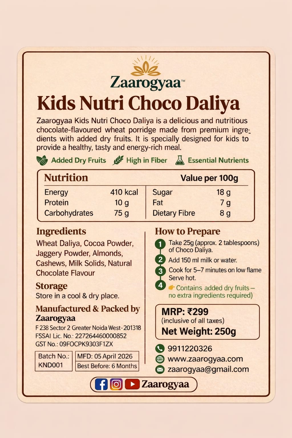 Kids Nutri Choco Daliya (250g)